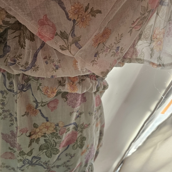 Vintage 70s Mint Green Floral Off The Shoulder Midi Dress Small Boho Cottagecore - Picture 5 of 6